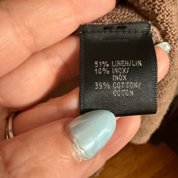 LAFAYETTE 148 New York Brown Linen Cotton Inox Long Line Twin set Sweater Large - Picture 6 of 9